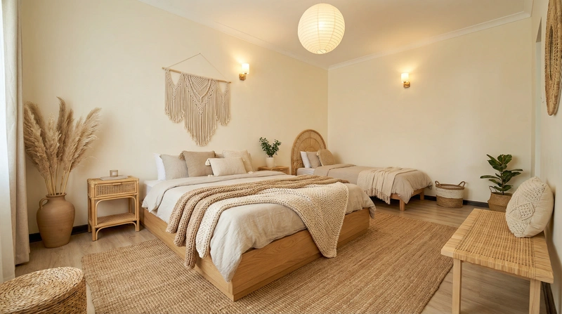 Дизайн спальни в стиле Japandi — фото интерьера от нейросети RoomGPT