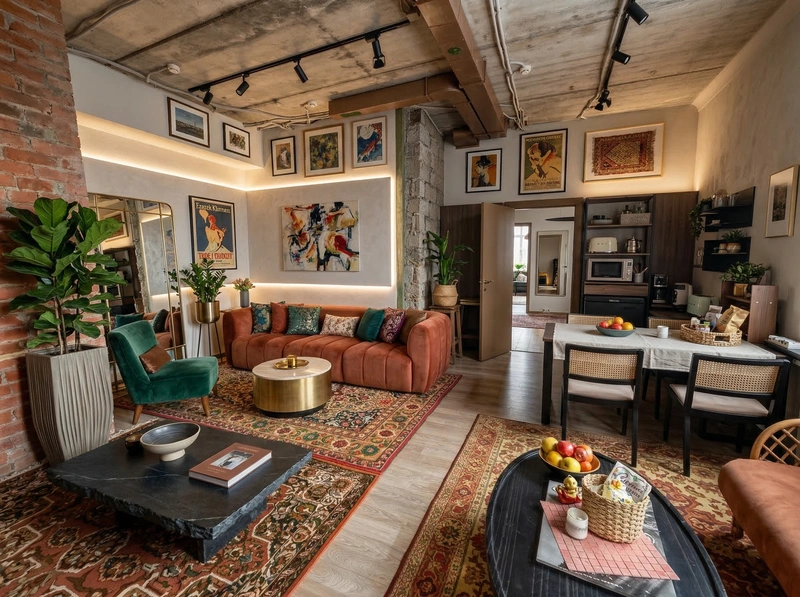 Дизайн гостиной в стиле Эклектика — фото интерьера от нейросети RoomGPT