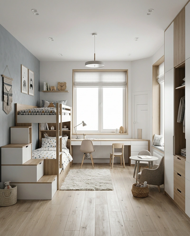 Дизайн детской в стиле Сканди — фото интерьера от нейросети RoomGPT