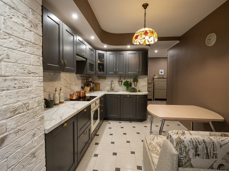 Дизайн кухни в стиле Классика — фото интерьера от нейросети RoomGPT