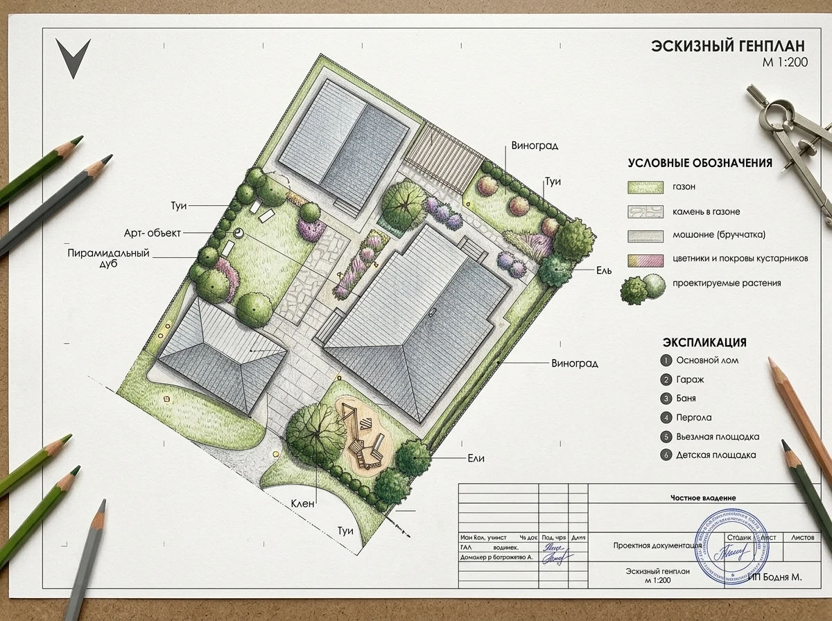 Ландшафтный дизайн в стиле Сканди — Участок от нейросети RoomGPT