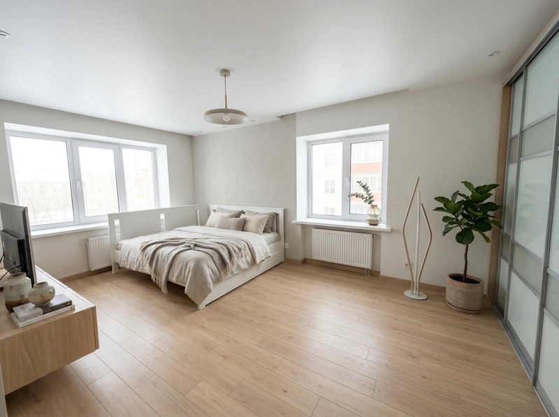 Дизайн спальни в стиле Сканди — фото интерьера от нейросети RoomGPT