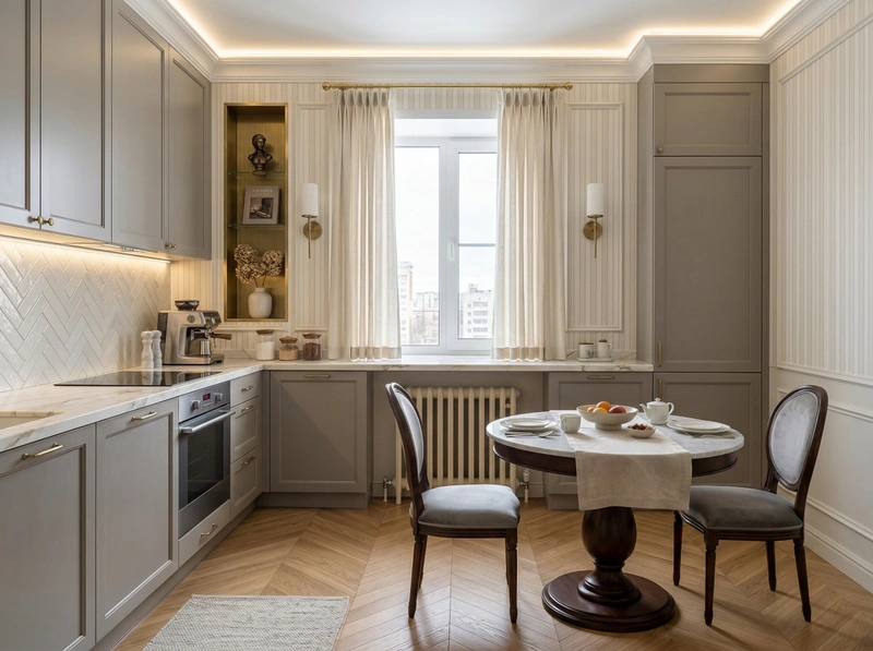 Дизайн кухни в стиле Классика — фото интерьера от нейросети RoomGPT