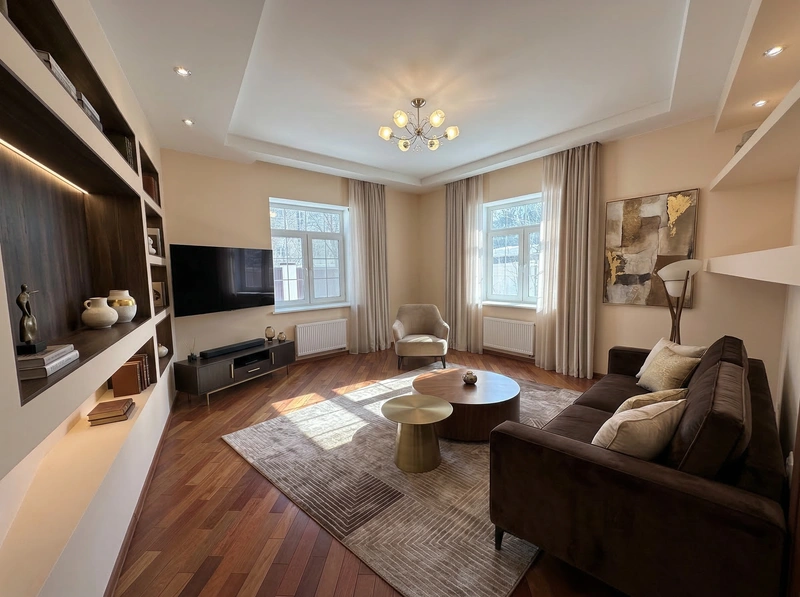 Дизайн гостиной в стиле Контемпорари — фото интерьера от нейросети RoomGPT