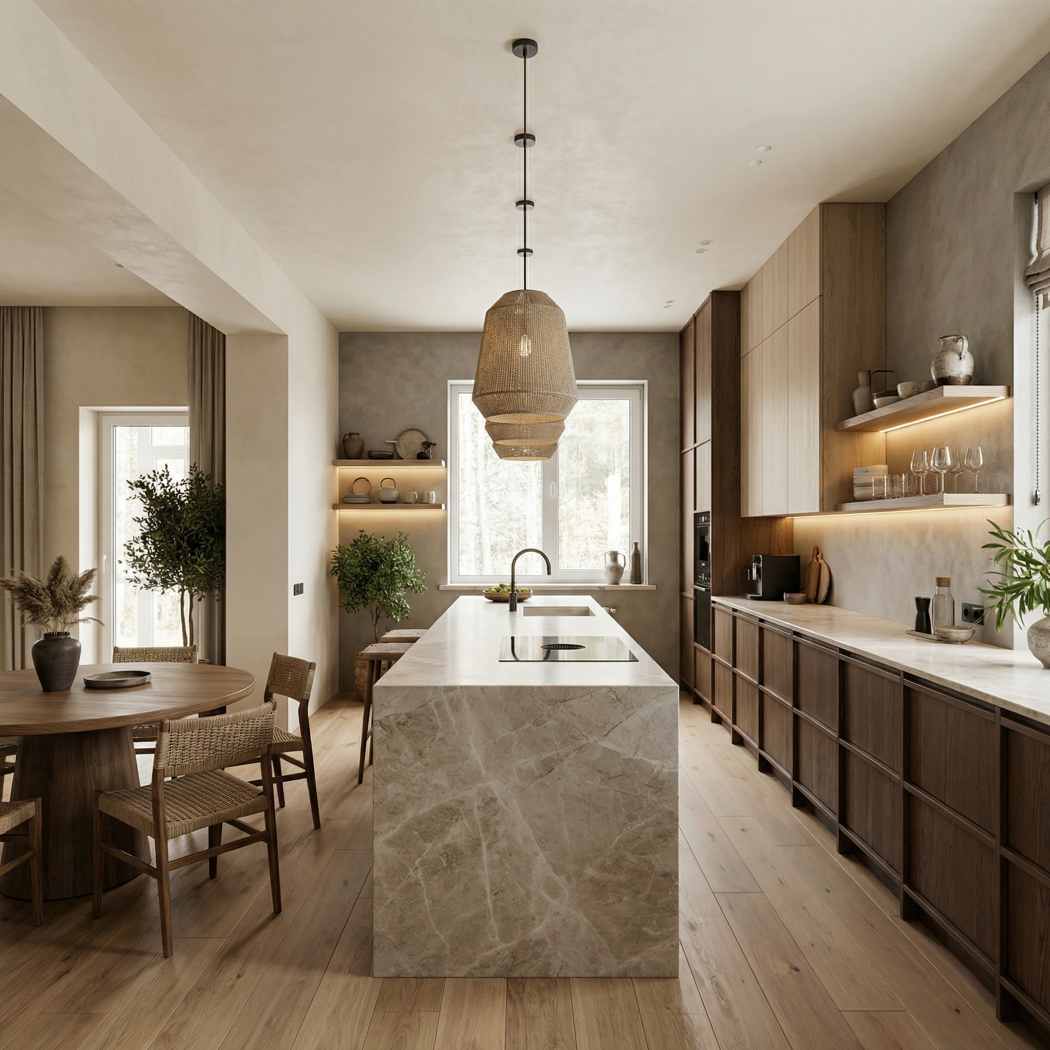 Дизайн кухни в стиле Japandi — фото интерьера от нейросети RoomGPT