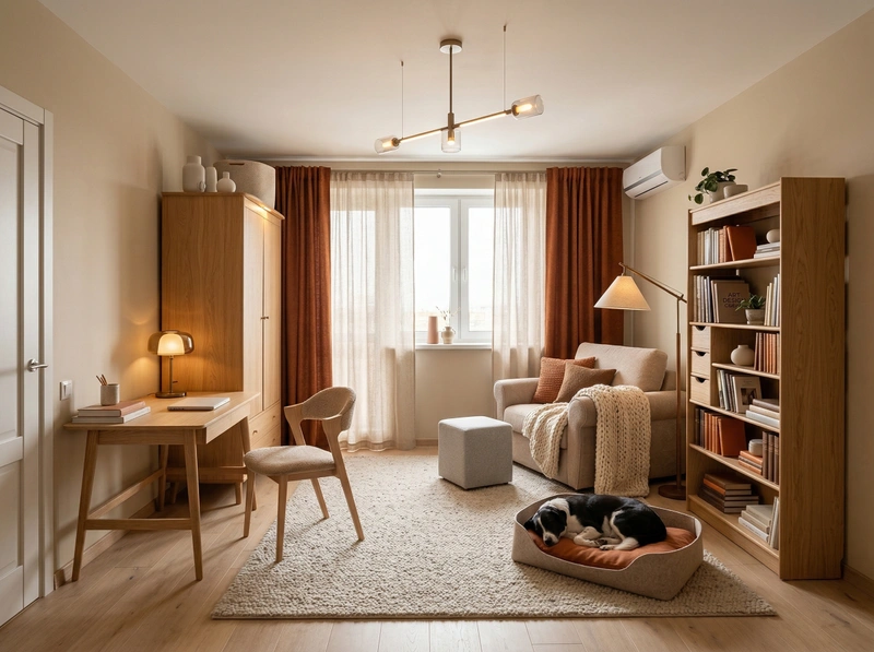 Дизайн спальни в стиле Хюгге — фото интерьера от нейросети RoomGPT