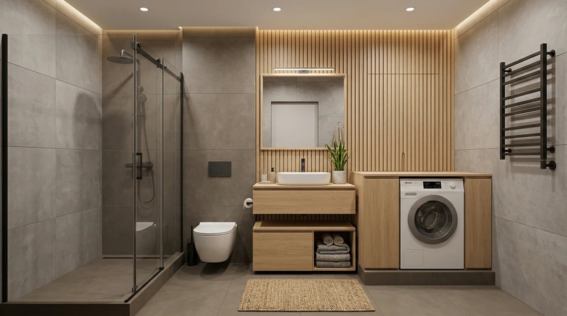 Дизайн ванной в стиле Хюгге — фото интерьера от нейросети RoomGPT