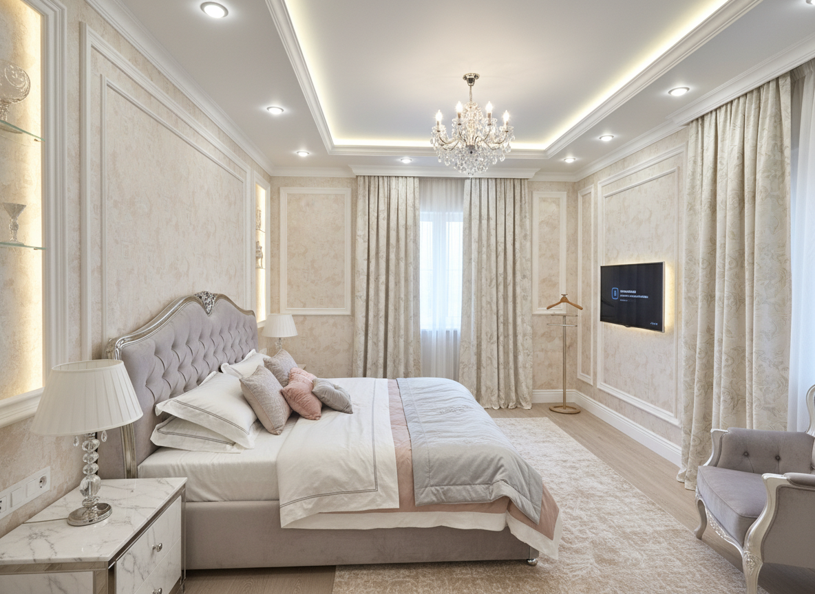 Дизайн спальни в стиле Классика — фото интерьера от нейросети RoomGPT