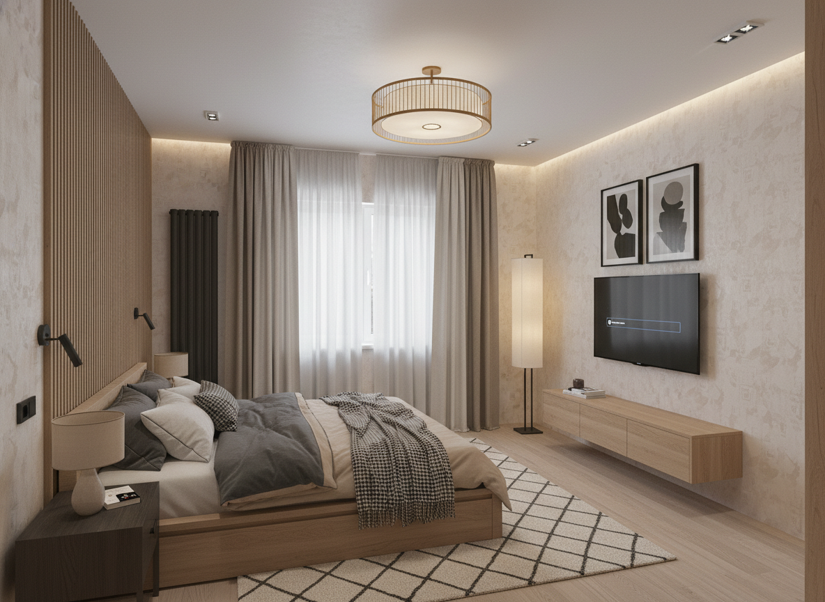 Дизайн спальни в стиле Japandi — фото интерьера от нейросети RoomGPT