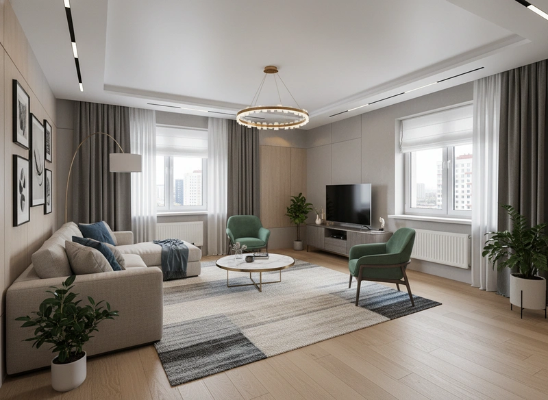 Дизайн интерьера в стиле Контемпорари — Гостиная от нейросети RoomGPT