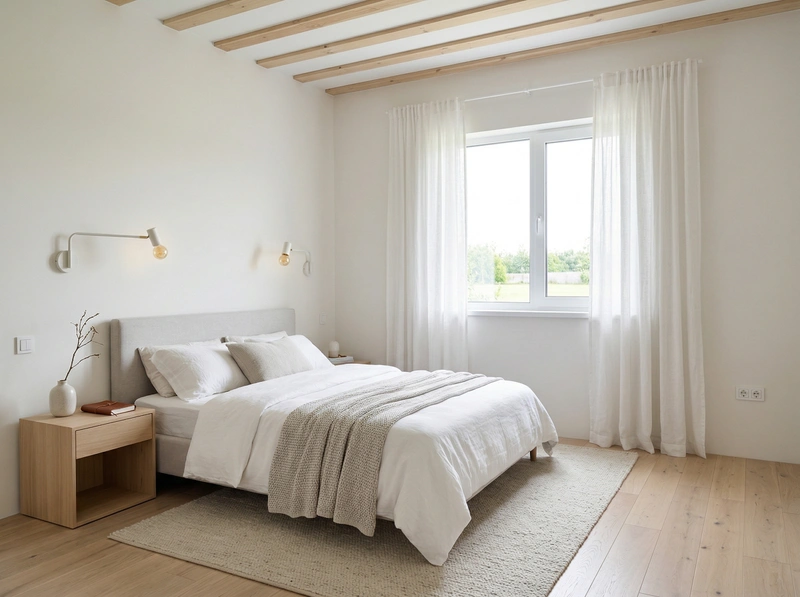 Дизайн спальни в стиле Сканди — фото интерьера от нейросети RoomGPT