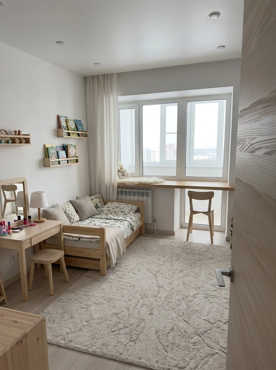 Дизайн детской в стиле Сканди — фото интерьера от нейросети RoomGPT