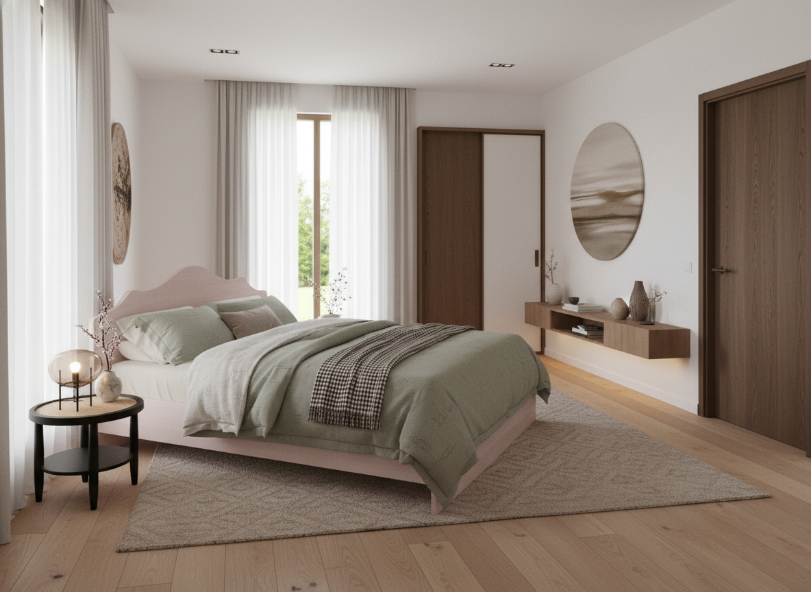 Дизайн спальни в стиле Japandi — фото интерьера от нейросети RoomGPT