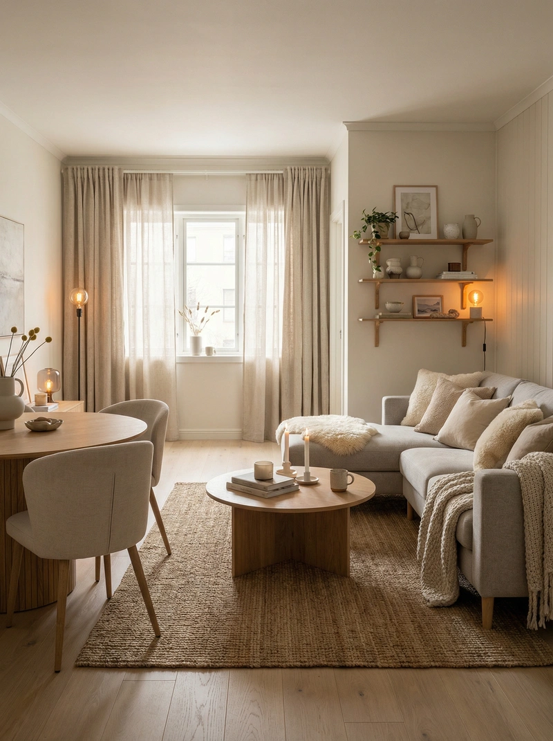 Дизайн интерьера в стиле Хюгге — Гостиная от нейросети RoomGPT