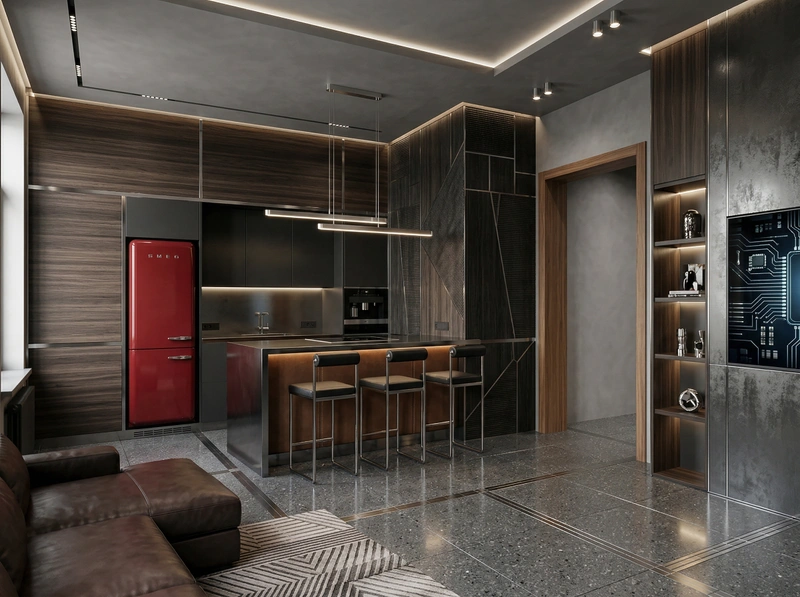 Дизайн гостиной в стиле Блэктэк — фото интерьера от нейросети RoomGPT