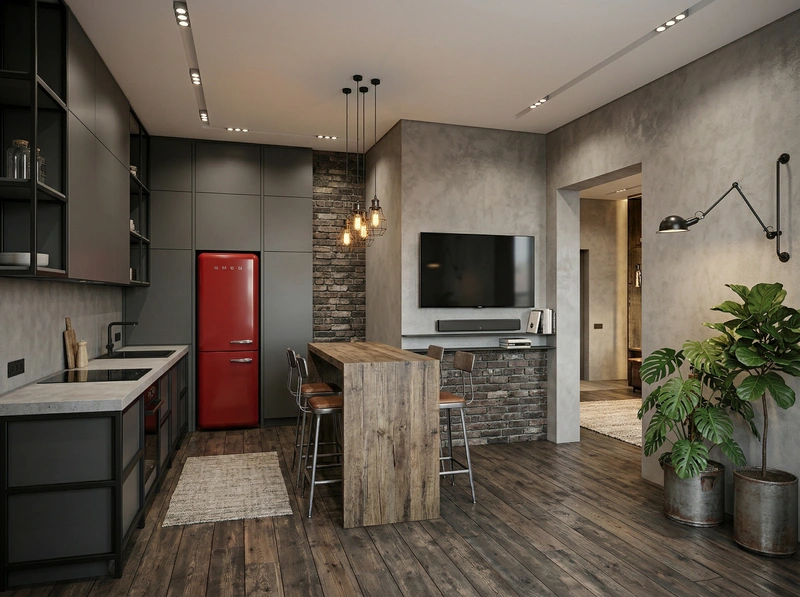 Дизайн гостиной в стиле Лофт — фото интерьера от нейросети RoomGPT