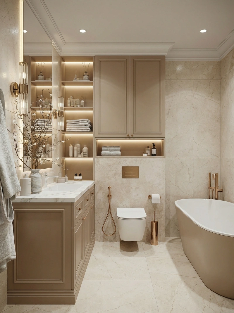 Дизайн ванной в стиле Классика — фото интерьера от нейросети RoomGPT