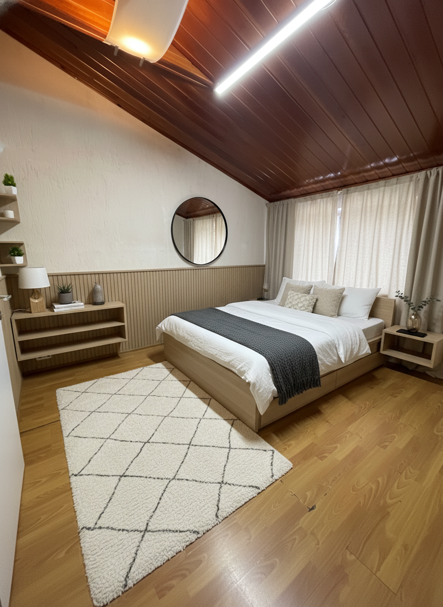 Дизайн спальни в стиле Сканди — фото интерьера от нейросети RoomGPT