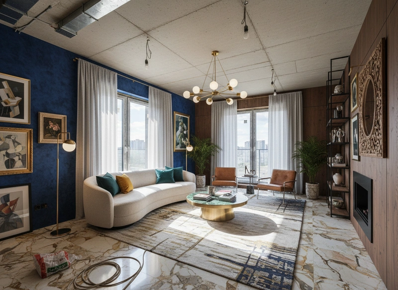 Дизайн интерьера в стиле Эклектика — Гостиная от нейросети RoomGPT
