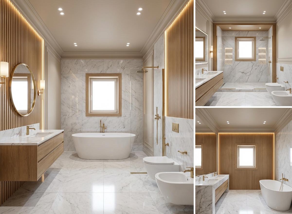 Дизайн ванной в стиле Неоклассика — фото интерьера от нейросети RoomGPT