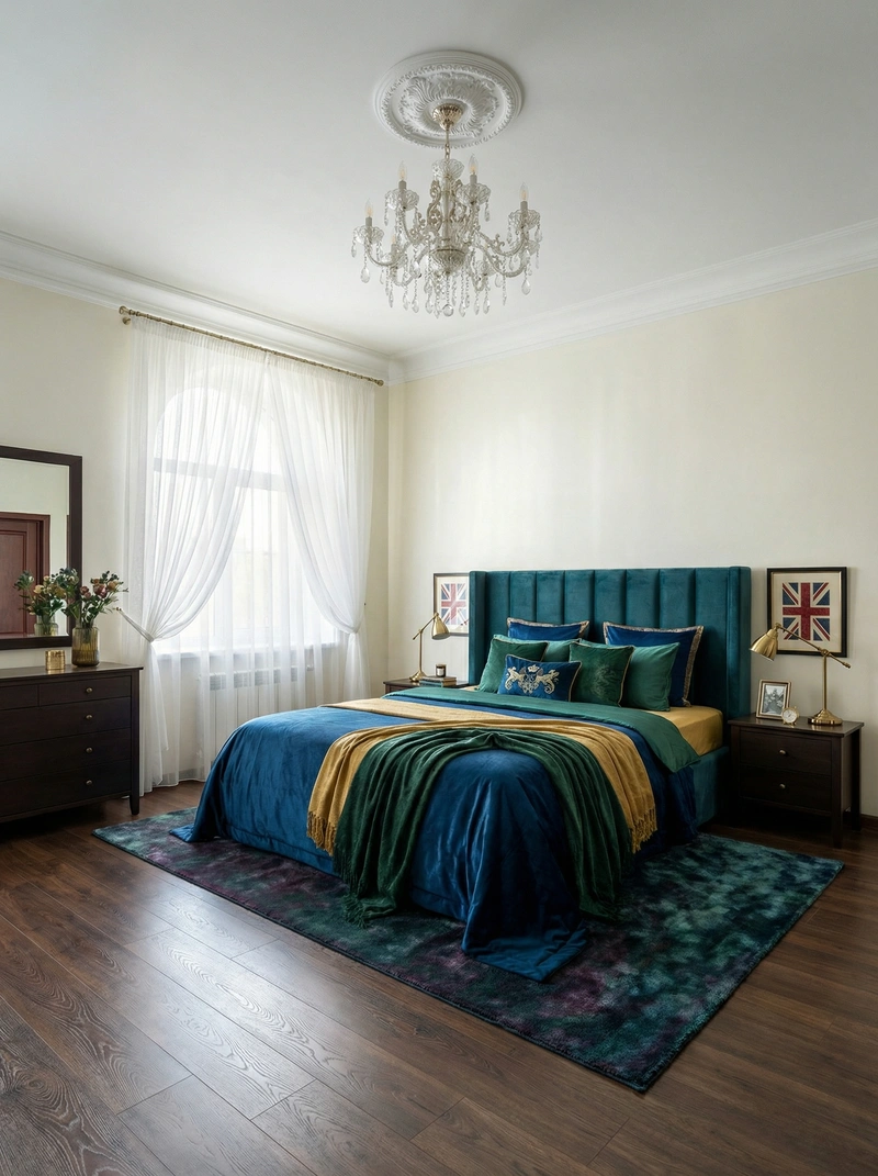 Дизайн спальни в стиле Британский — фото интерьера от нейросети RoomGPT