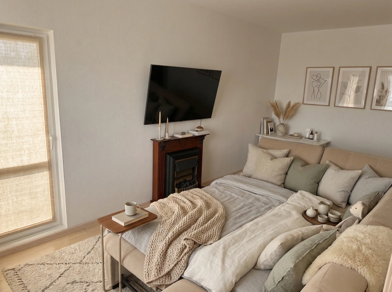 Дизайн спальни в стиле Хюгге — фото интерьера от нейросети RoomGPT