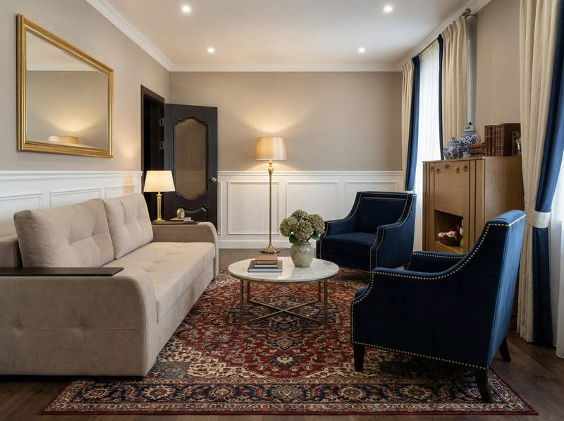 Дизайн интерьера в стиле Классика — Гостиная от нейросети RoomGPT