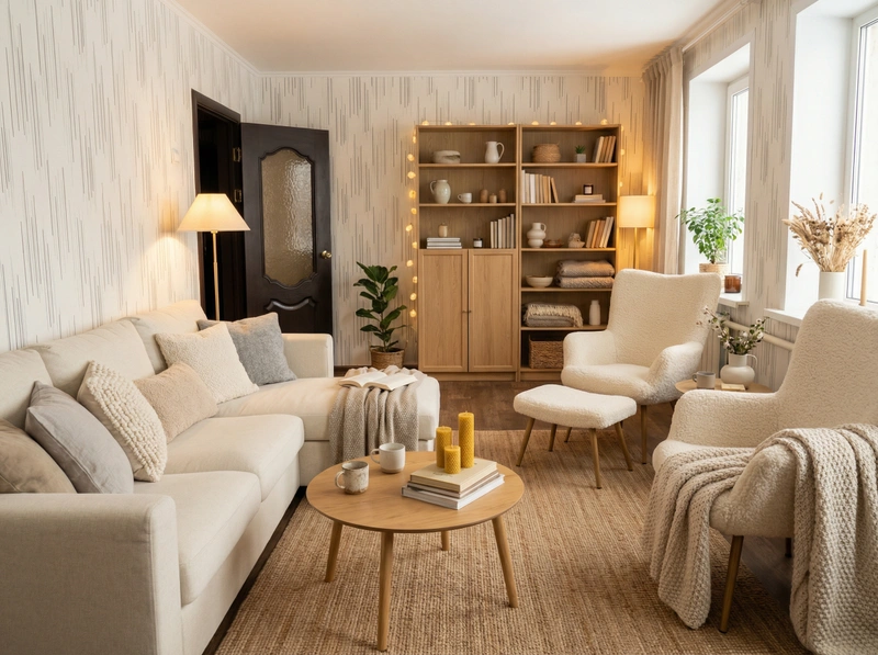 Дизайн интерьера в стиле Хюгге — Гостиная от нейросети RoomGPT