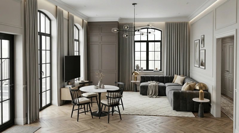 Дизайн гостиной в стиле Классика — фото интерьера от нейросети RoomGPT