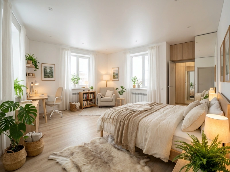 Дизайн интерьера в стиле Хюгге — Спальня от нейросети RoomGPT