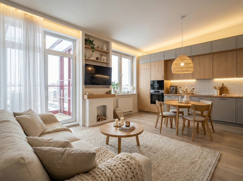 Дизайн интерьера в стиле Хюгге — Гостиная от нейросети RoomGPT