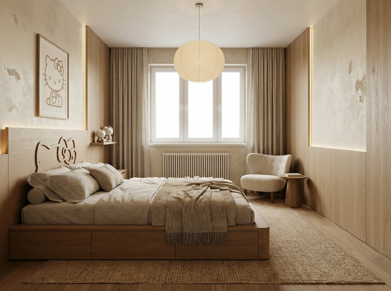 Дизайн спальни в стиле Japandi — фото интерьера от нейросети RoomGPT