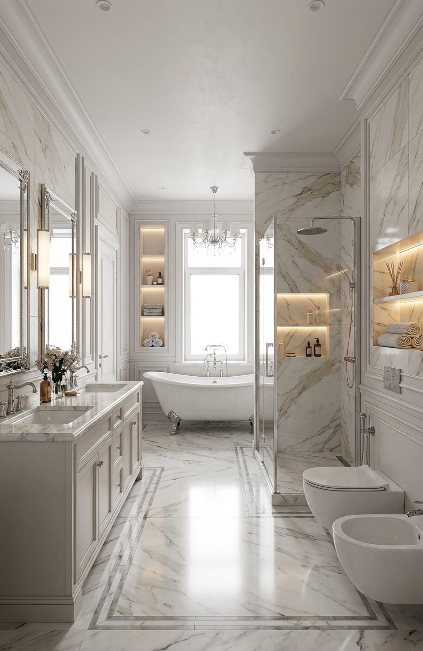 Дизайн ванной в стиле Классика — фото интерьера от нейросети RoomGPT