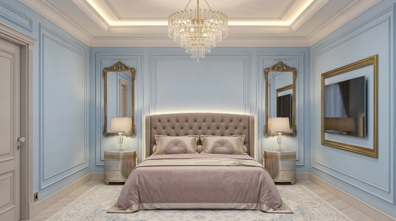 Дизайн спальни в стиле Неоклассика — фото интерьера от нейросети RoomGPT