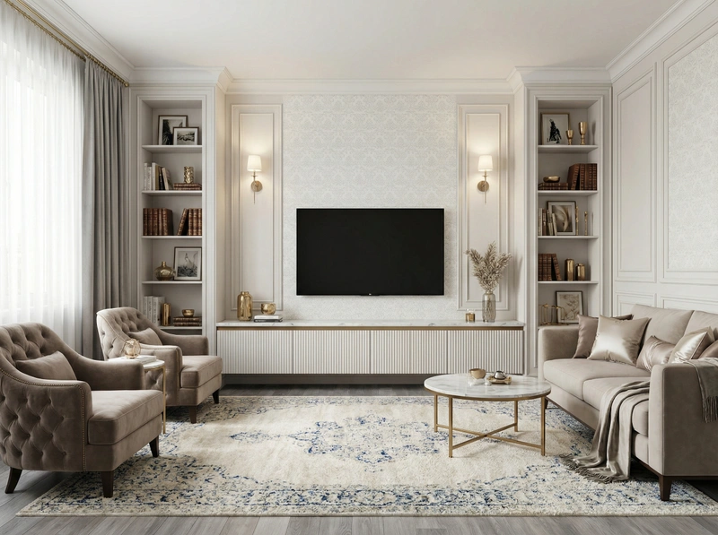 Дизайн интерьера в стиле Классика — Гостиная от нейросети RoomGPT