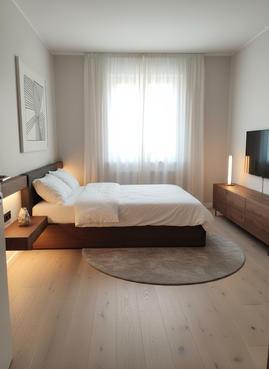Дизайн спальни в стиле Минимализм — фото интерьера от нейросети RoomGPT