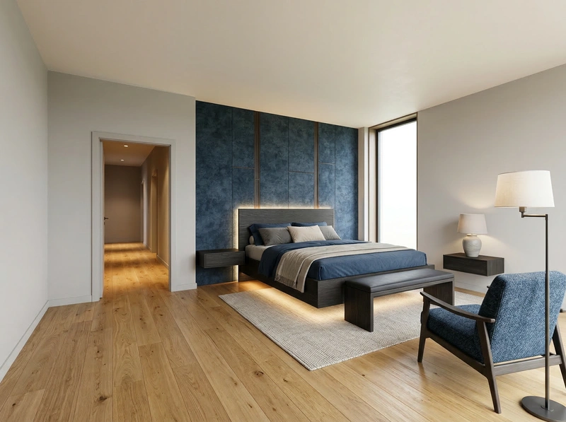 Дизайн спальни в стиле Сканди — фото интерьера от нейросети RoomGPT