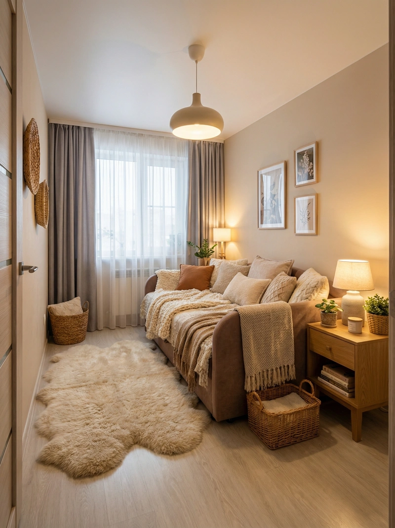 Дизайн интерьера в стиле Хюгге — Спальня от нейросети RoomGPT