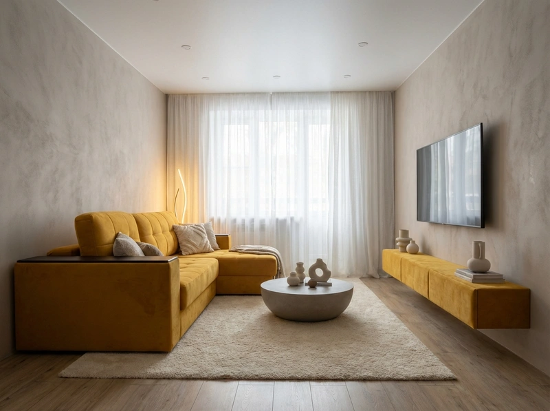 Дизайн интерьера в стиле Контемпорари — Гостиная от нейросети RoomGPT