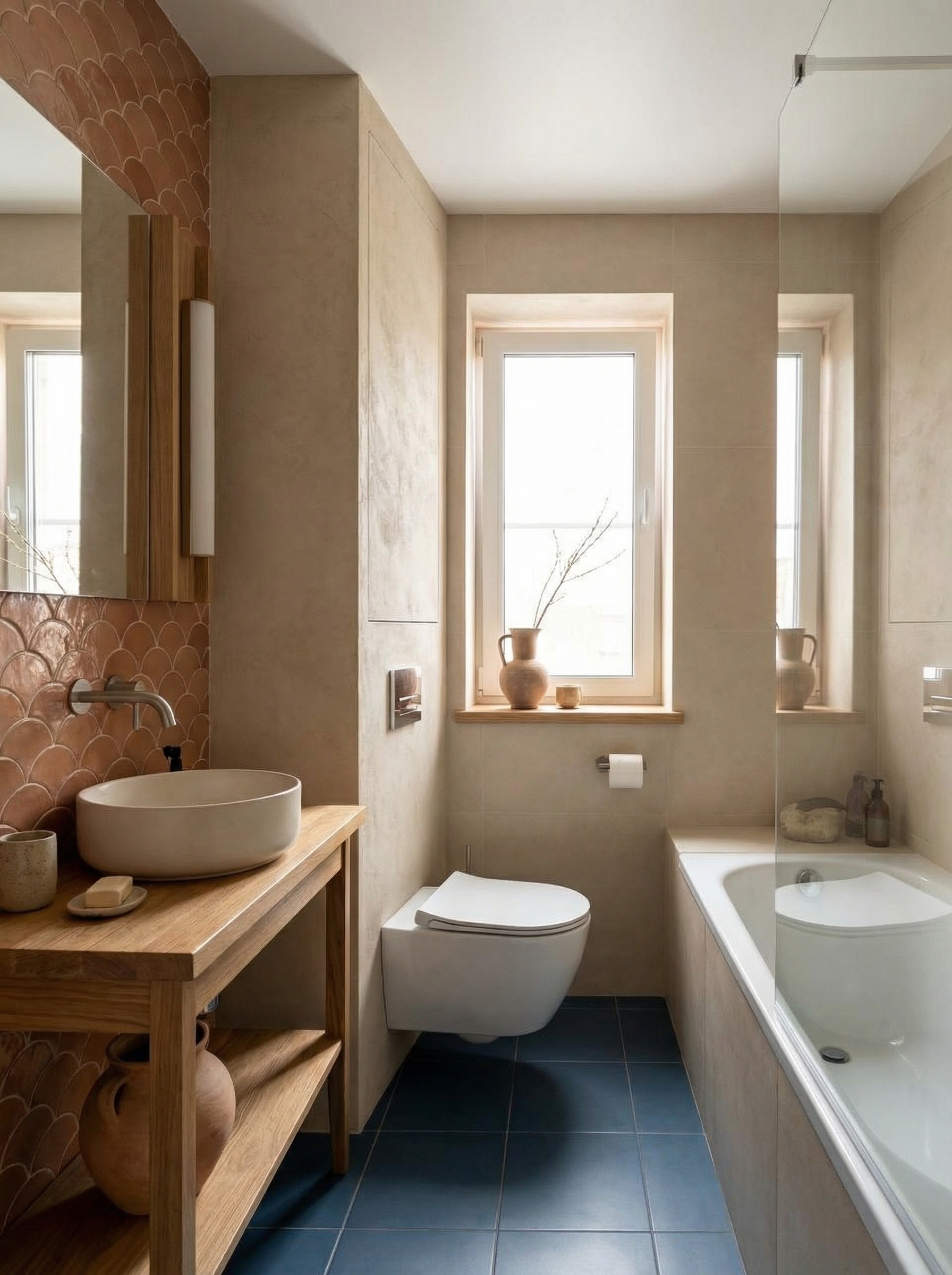 Дизайн ванной в стиле Japandi — фото интерьера от нейросети RoomGPT