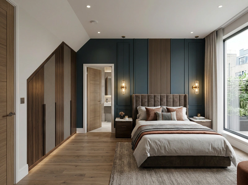 Дизайн спальни в стиле Контемпорари — фото интерьера от нейросети RoomGPT