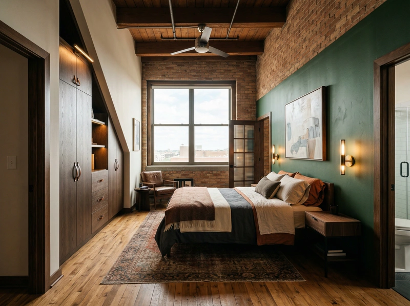 Дизайн спальни в стиле Лофт — фото интерьера от нейросети RoomGPT