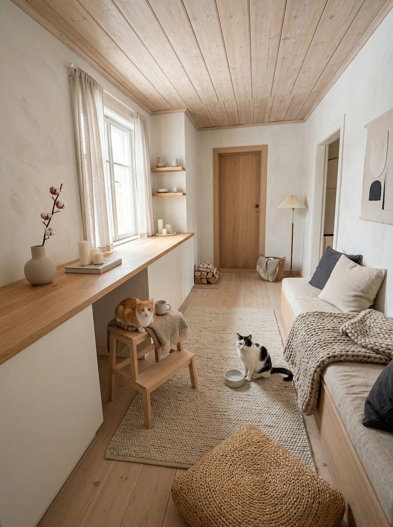 Дизайн гостиной в стиле Хюгге — фото интерьера от нейросети RoomGPT