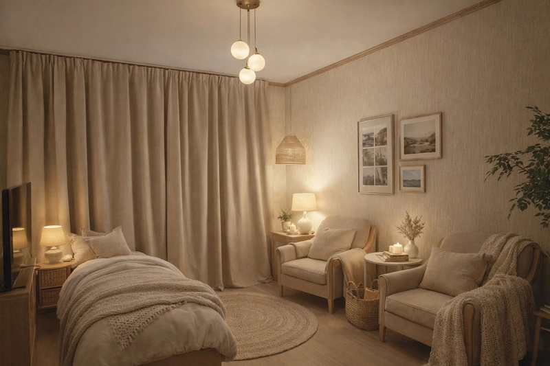 Дизайн спальни в стиле Хюгге — фото интерьера от нейросети RoomGPT