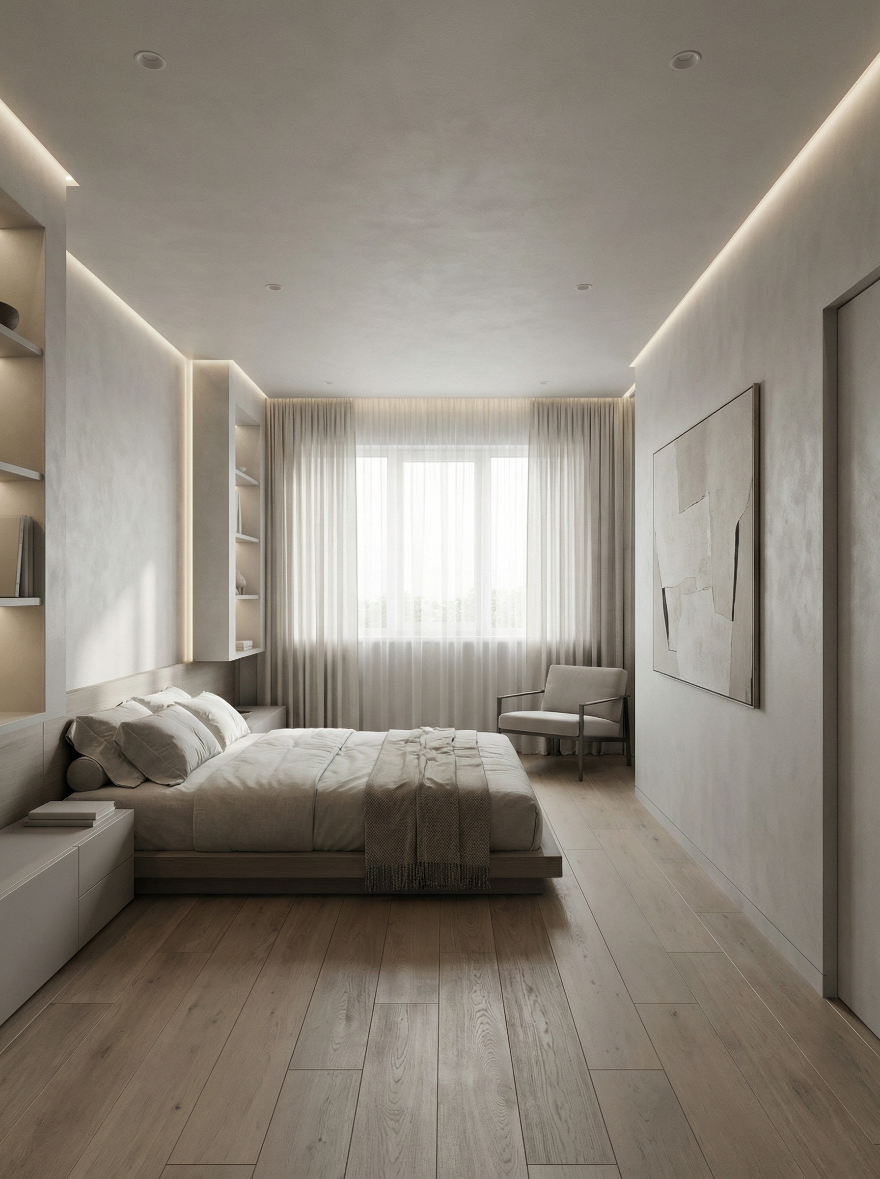 Дизайн спальни в стиле Минимализм — фото интерьера от нейросети RoomGPT