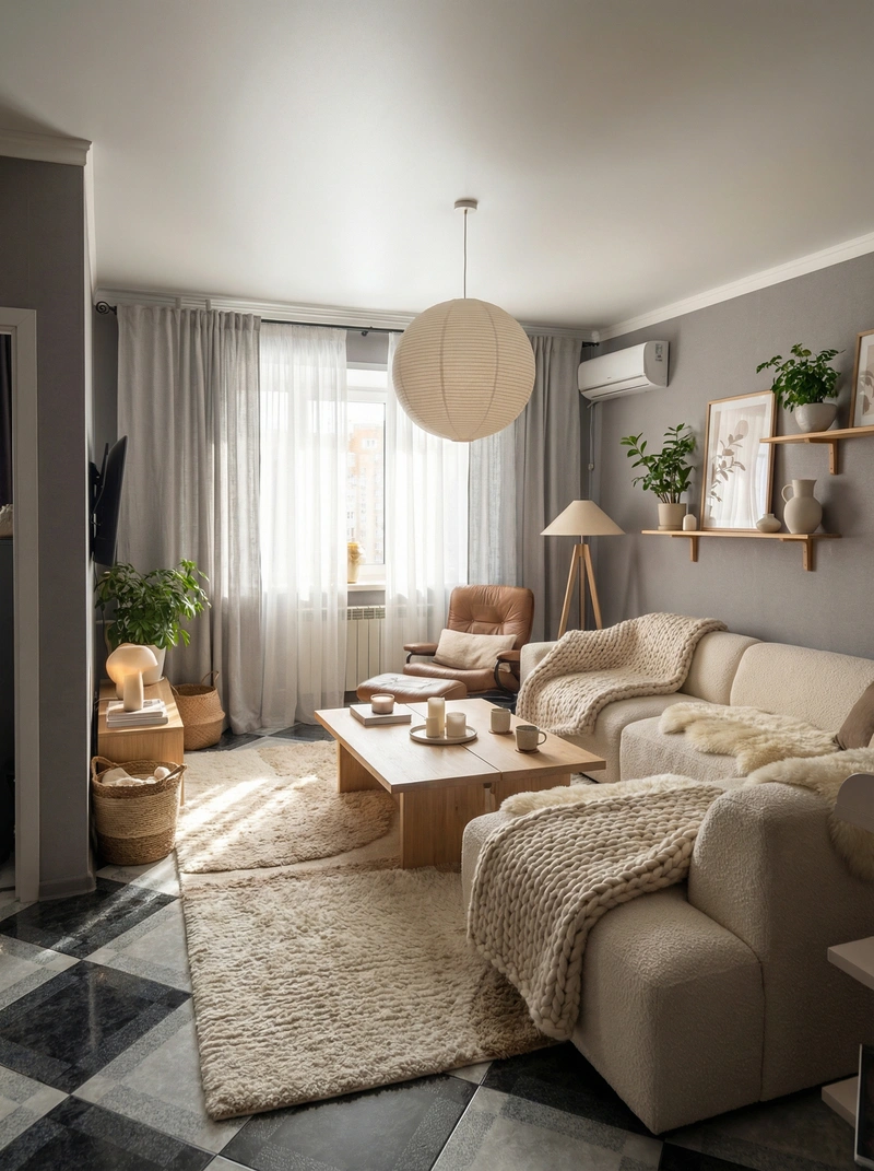 Дизайн интерьера в стиле Хюгге — Гостиная от нейросети RoomGPT