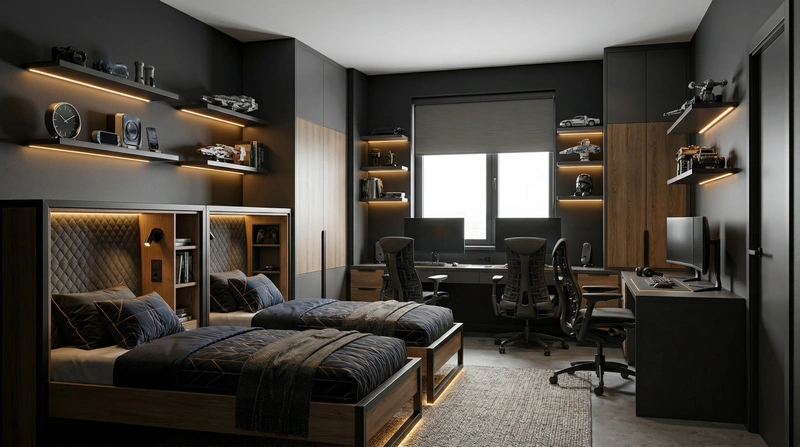 Дизайн детской в стиле Блэктэк — фото интерьера от нейросети RoomGPT