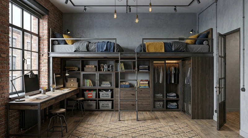 Дизайн детской в стиле Лофт — фото интерьера от нейросети RoomGPT