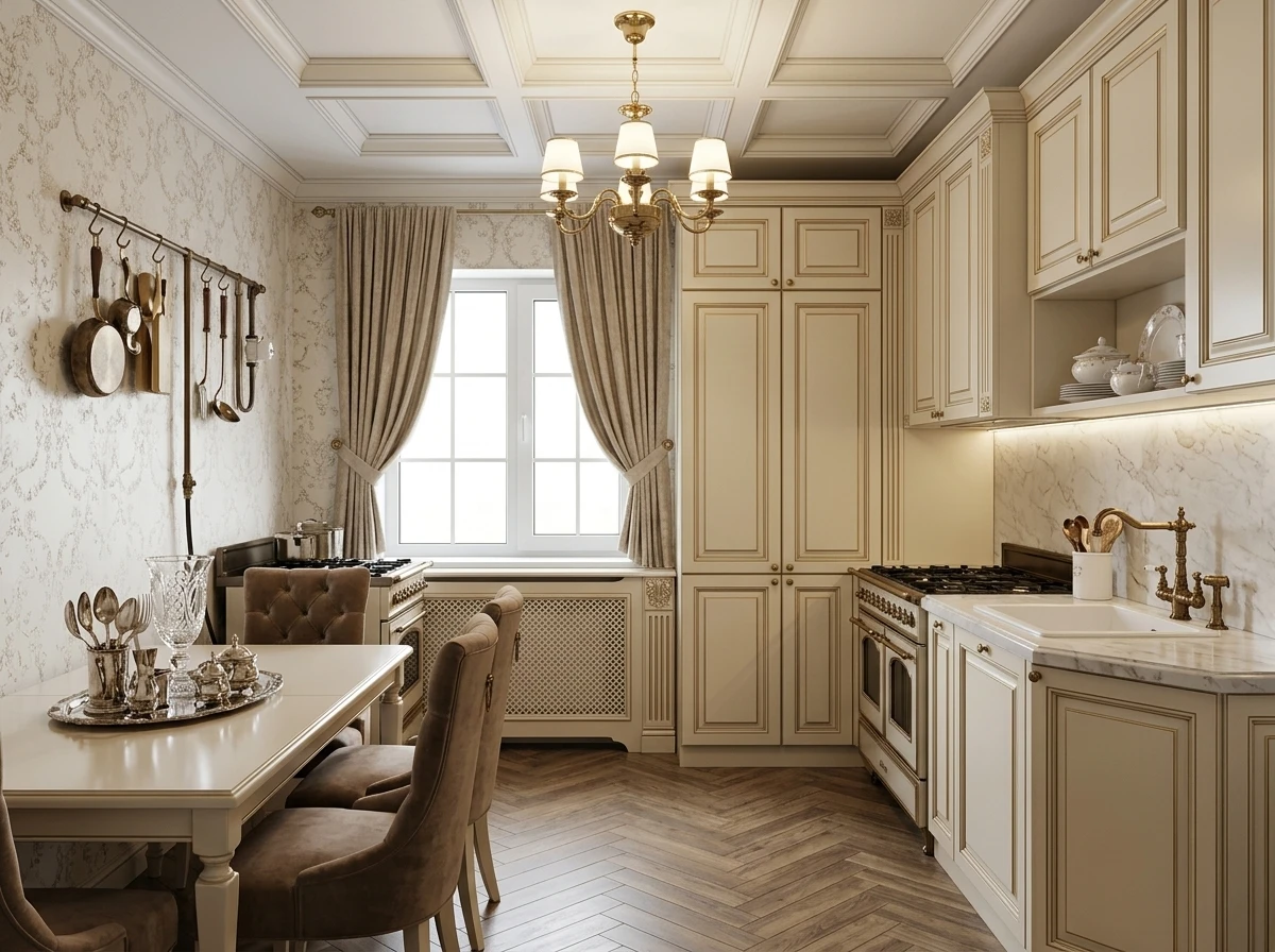 Дизайн кухни в стиле Классика — фото интерьера от нейросети RoomGPT