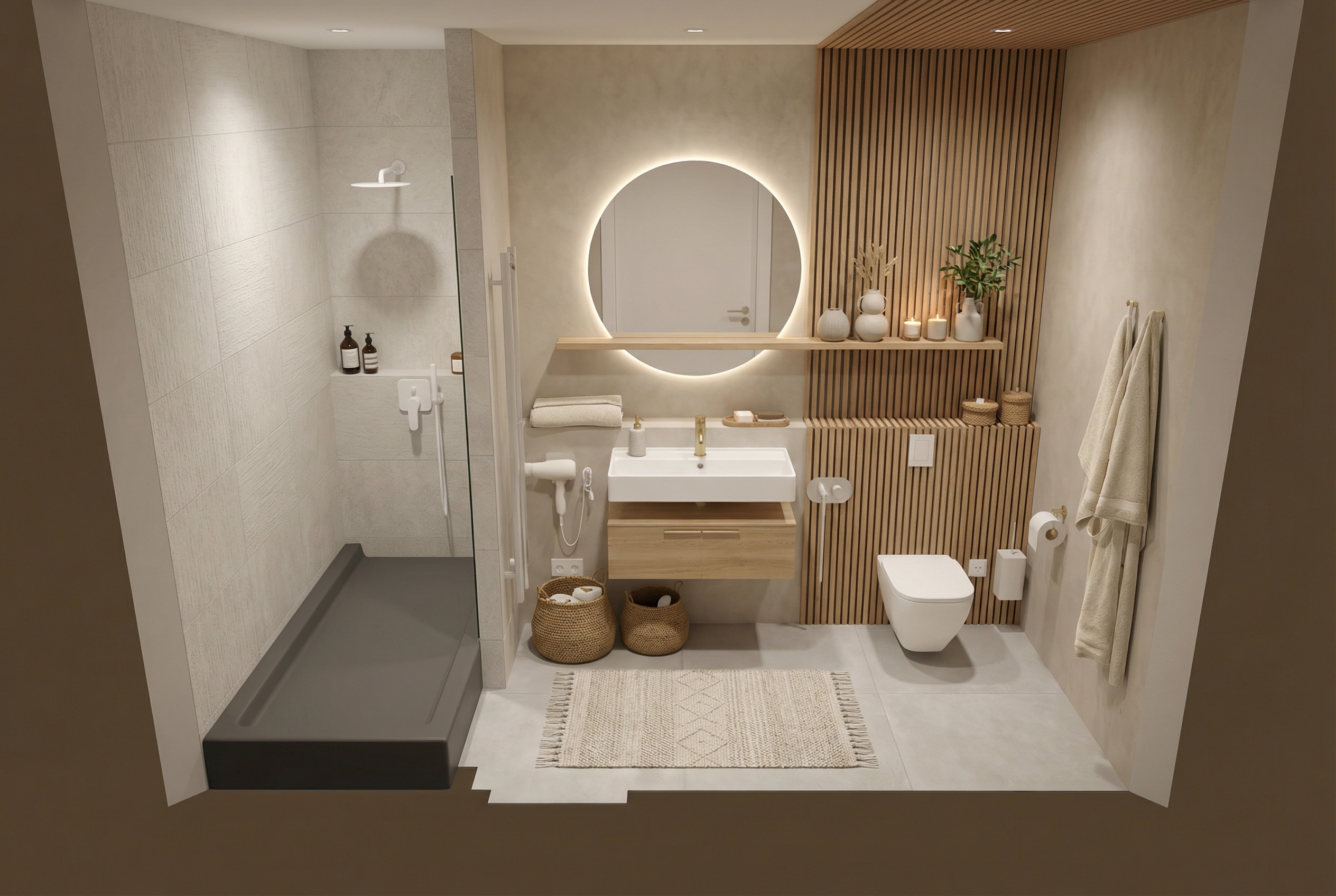 Дизайн ванной в стиле Хюгге — фото интерьера от нейросети RoomGPT